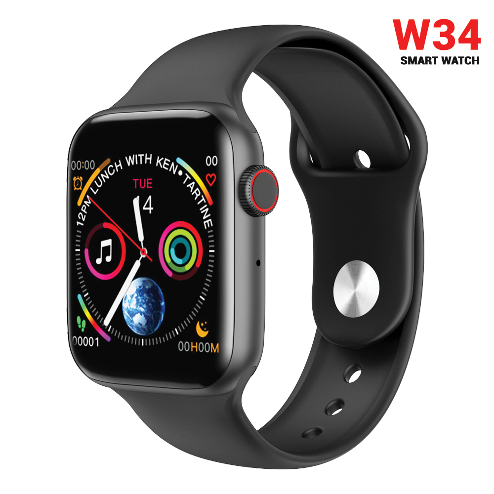 W34 Smart Watch with Bluetooth Call and Heart Rate Monitoring - Black