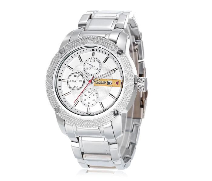 Curren 8069 Stainless Steel Analog Curren Watch For Men - Silver And White