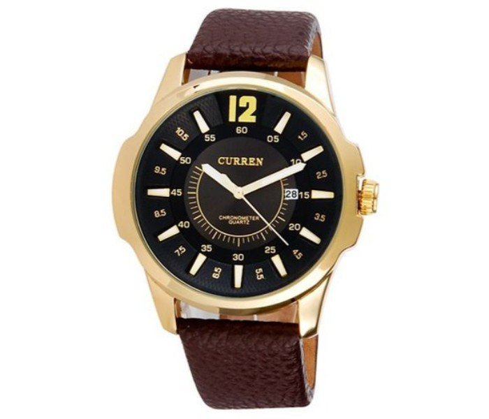 Curren 8123 Round Dial Analog Quartz Watch with Date Display Black For Men