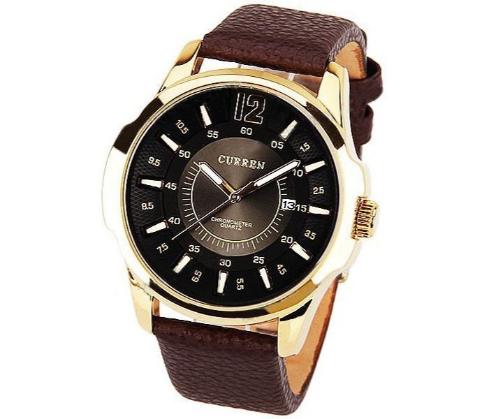 Curren 8123 Round Dial Analog Quartz Watch with Date Display Black For Men