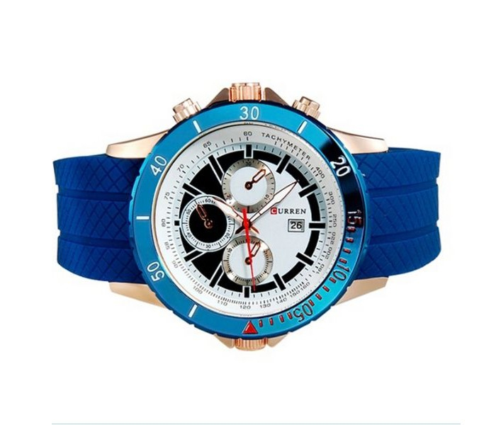 Curren 8143 White Dial with Blue Rubber Band Watch For Men