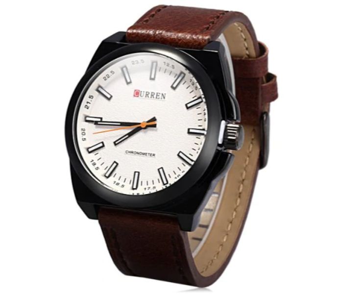 Curren 8168 Casual Analog Quartz Curren Watch For Men - Brown And White