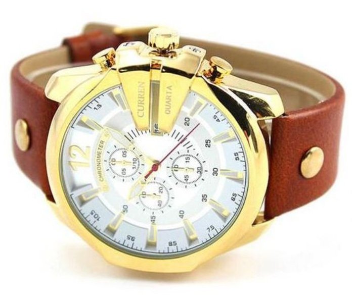 Curren 8176 Leather Band Analog Curren Watch For Men - Gold