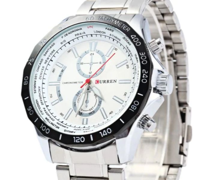 Curren 8186 Stainless Steel Analog Curren Watch For Men - White And Silver