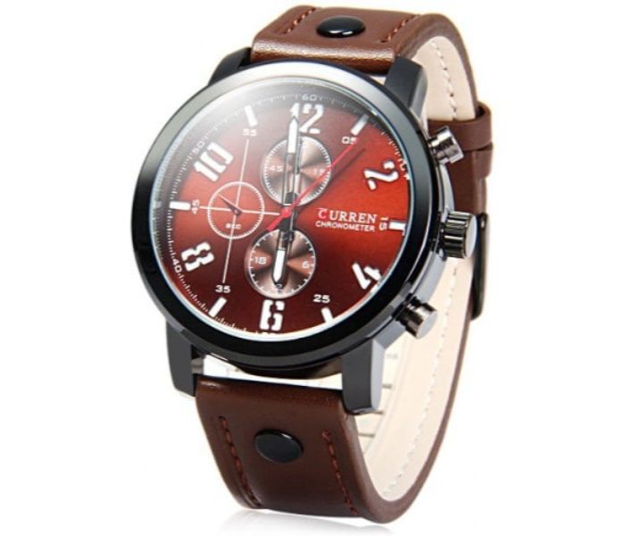 Curren 8192 Quartz Watch With Leather Band For Men - Deep Brown