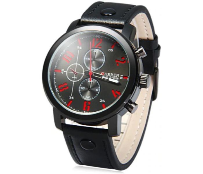 Curren 8192 Quartz Watch With Leather Band For Men Black