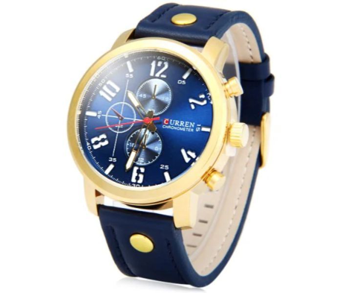 Curren 8192 Quartz Watch With Leather Band For Men Blue