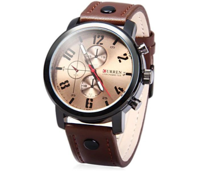 Curren 8192 Quartz Watch With Leather Band For Men Light Coffee