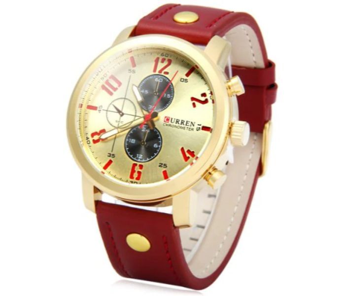 Curren 8192 Quartz Watch With Leather Band For Men Red