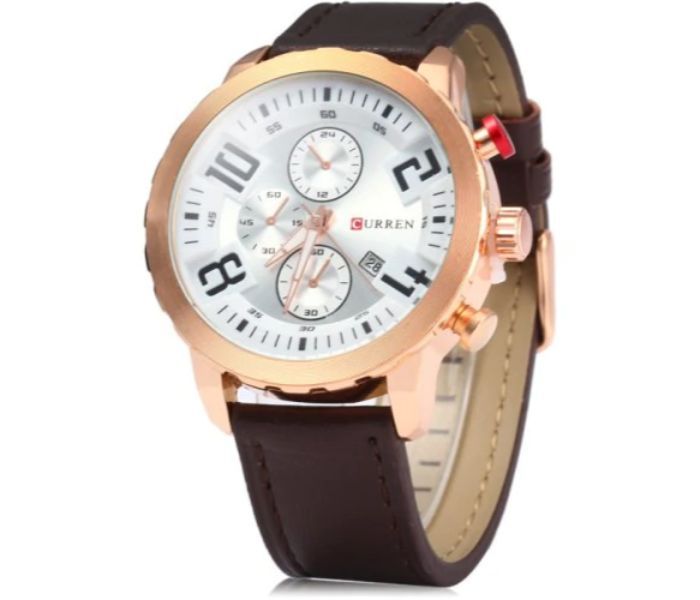 Curren 8193 Date Display Quartz Watch With Leather Strap For Men - Gold