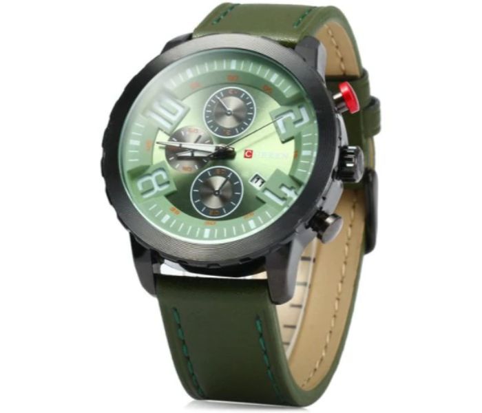 Curren 8193 Date Display Quartz Watch With Leather Strap For Men Green