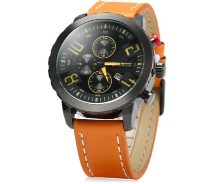 Curren 8193 Date Display Quartz Watch With Leather Strap For Men Orange