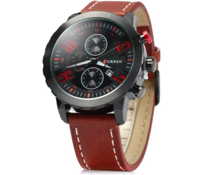 Curren 8193 Date Display Quartz Watch With Leather Strap For Men Red