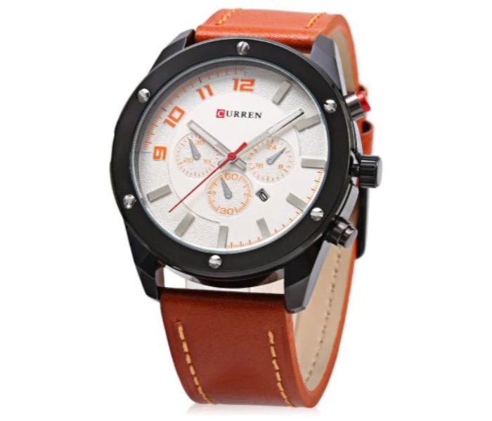 Curren 8204 Analog Quartz Curren Watch For Men - Orange and White