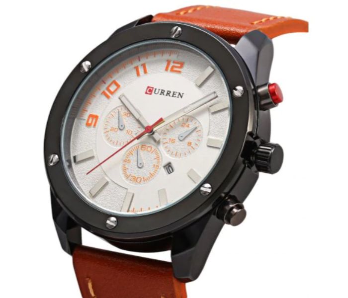 Curren 8204 Analog Quartz Curren Watch For Men - Orange and White