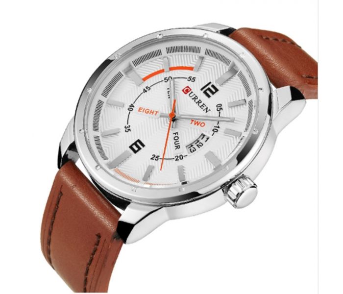 Curren 8211 Casual Double Scale Quartz Curren Watch For Men - Brown and White