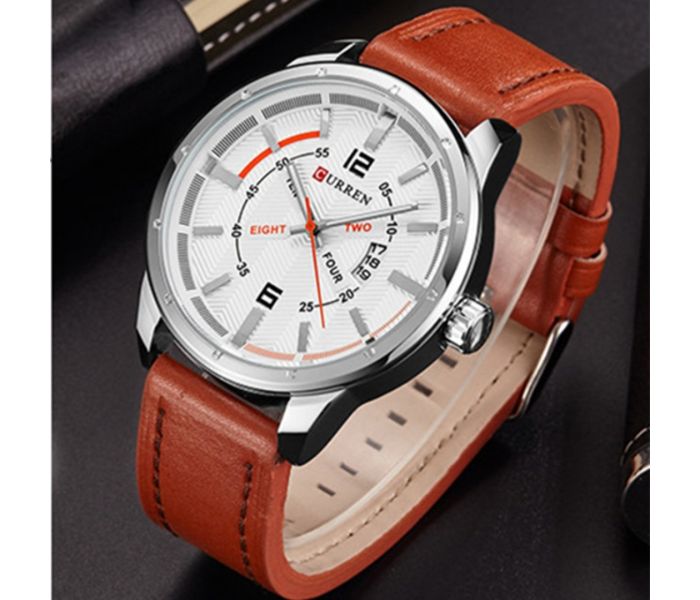 Curren 8211 Casual Double Scale Quartz Curren Watch For Men - Brown and White