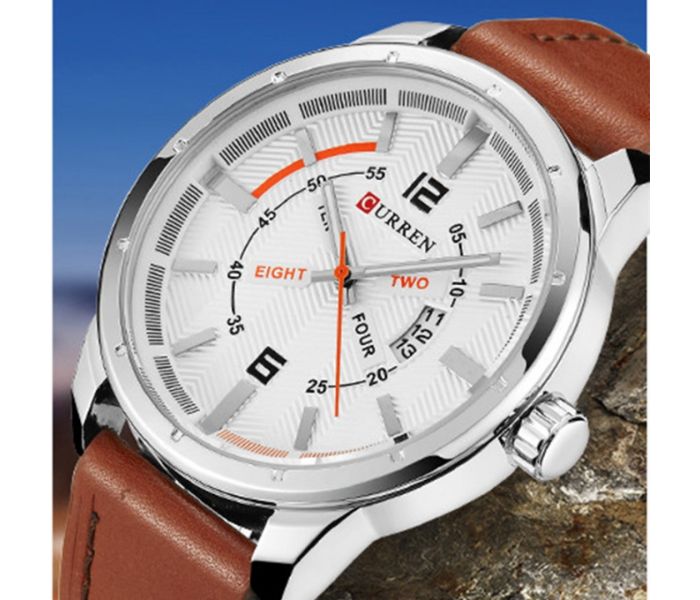 Curren 8211 Casual Double Scale Quartz Curren Watch For Men - Brown and White