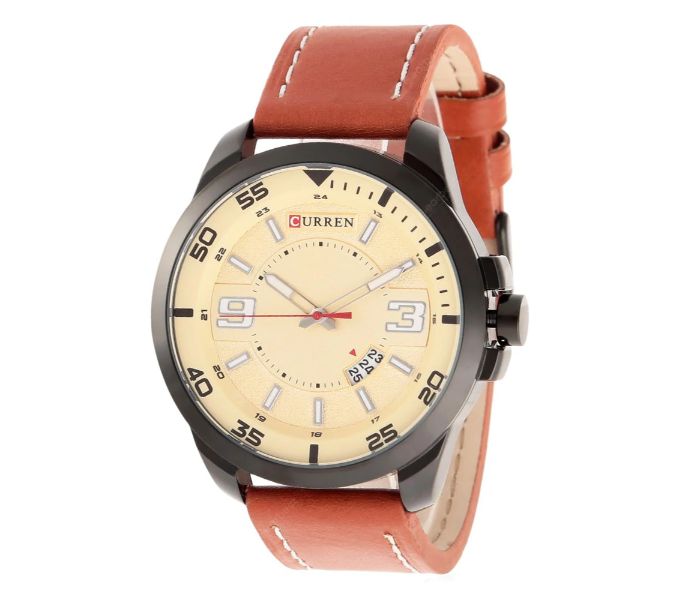 Curren 8213 Casual Date Display Quartz Curren Watch For Men - Brown and Gold