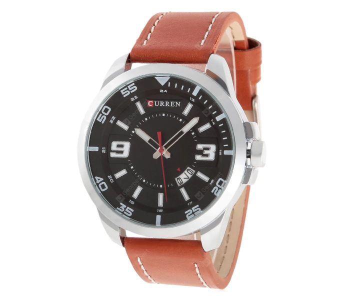 Curren 8213 Casual Date Display Quartz Curren Watch For Men - Brown and Silver