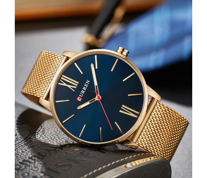 Curren 8238 Ultra Thin Dial Quartz Curren Watch For Men - Gold and Blue