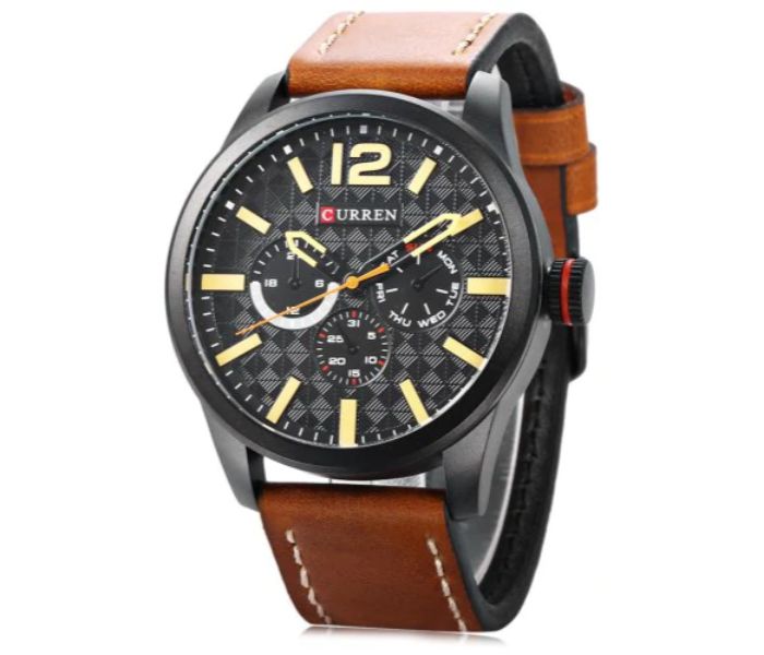 Curren 8247 Analog Quartz Curren Watch For Men - Brown And Yellow