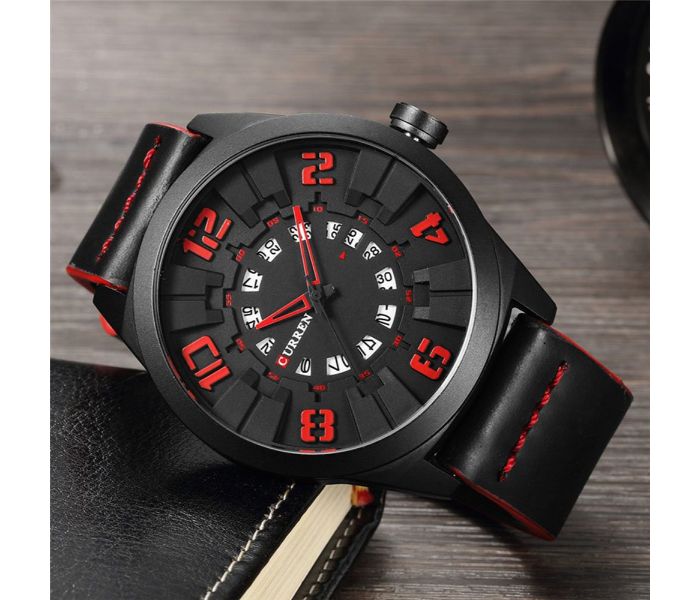 Curren 8258 Casual Quartz Curren Watch For Men - Black And Red