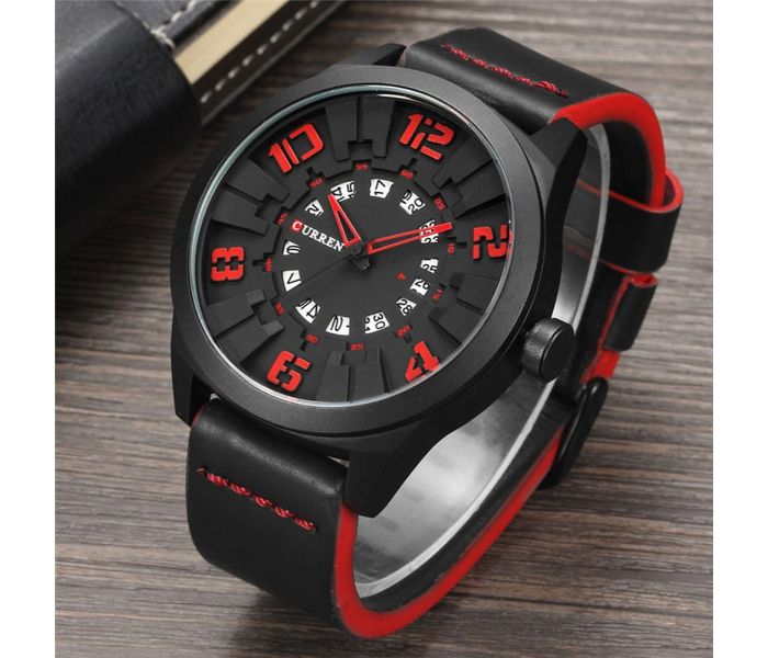 Curren 8258 Casual Quartz Curren Watch For Men - Black And Red