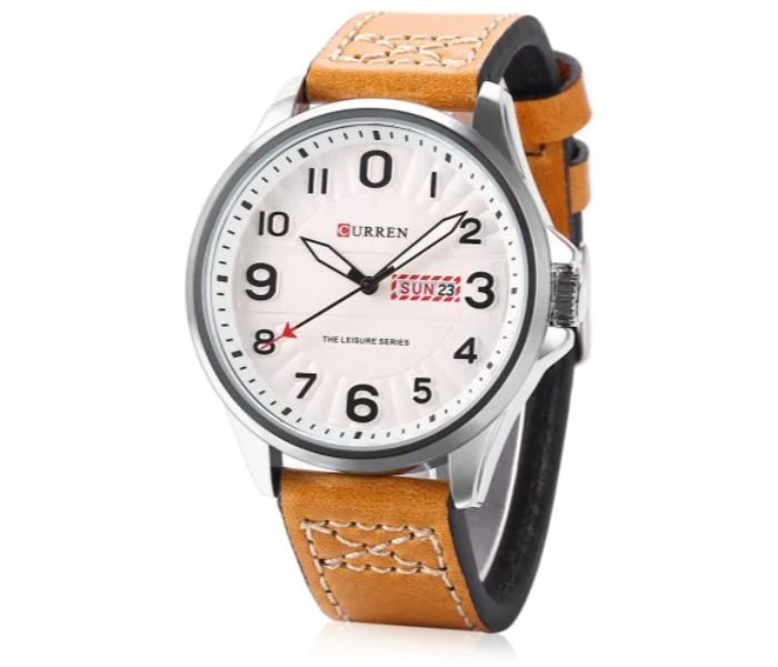 Curren 8269 Analog Quartz Curren Watch For Men - Brown and White