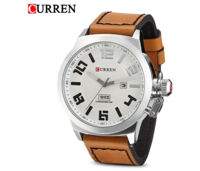 Curren 8270 Analog Quartz Curren Watch For Men - Brown and White