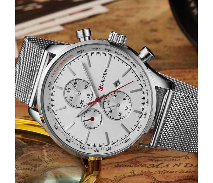 Curren 8277 Luxury Curren Watch For Men - White and Silver