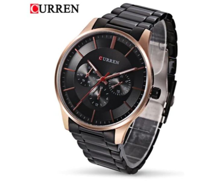 Curren 8282 Analog Quartz Curren Watch For Men - Black and Rose Gold