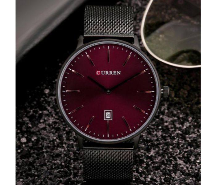 Curren 8302 Stainless Steel Analog Quartz Curren Watch For Men - Red And Black