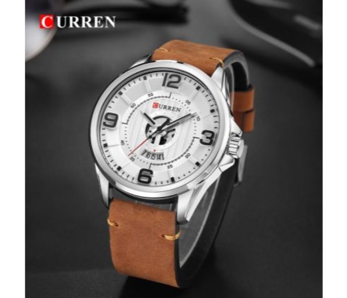 Curren 8305 Fashion Quartz Curren Watch For Men - Brown and White