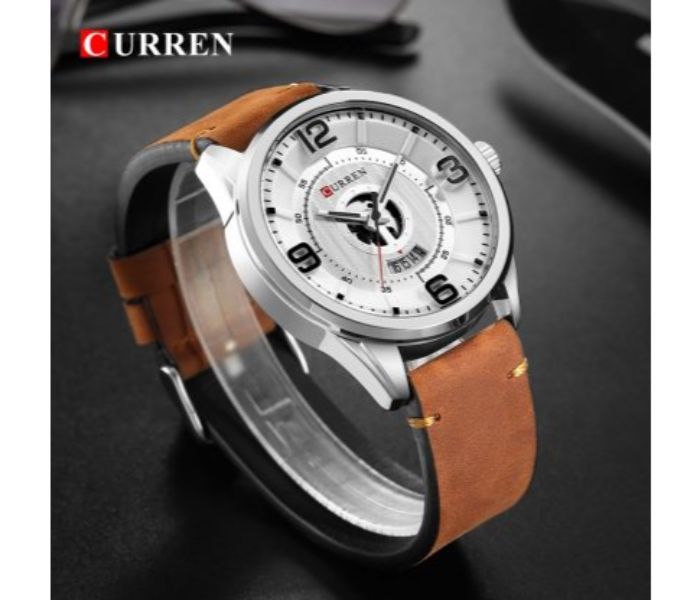 Curren 8305 Fashion Quartz Curren Watch For Men - Brown and White