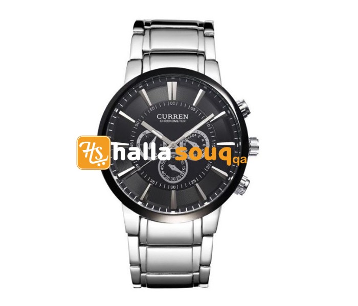 Curren 8001A Stainless Steel Analog Watch Set For Men - Black