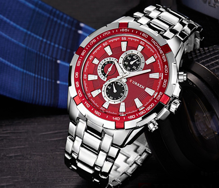 Curren 8023 Stainless Steel Chronograph Watch For Men,Red