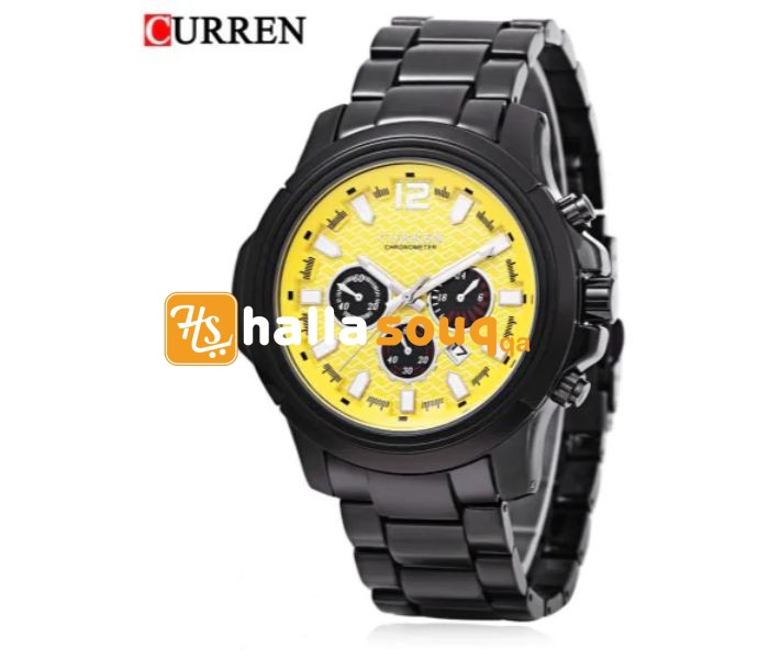 Curren 8059 Stainless Steel Analog Curren Watch For Men - Black And Yellow
