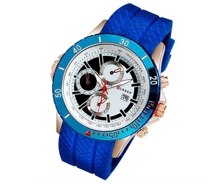 Curren 8143 White Dial with Blue Rubber Band Watch For Men