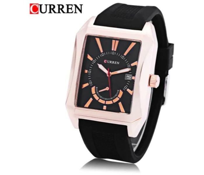 Curren 8144 Rubber Strap Analog Curren Watch For Men - Black And Gold