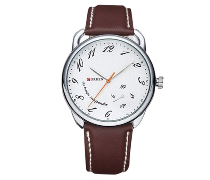 Curren 8147 Leather Strap Analog Curren Watch For Men - Brown And White