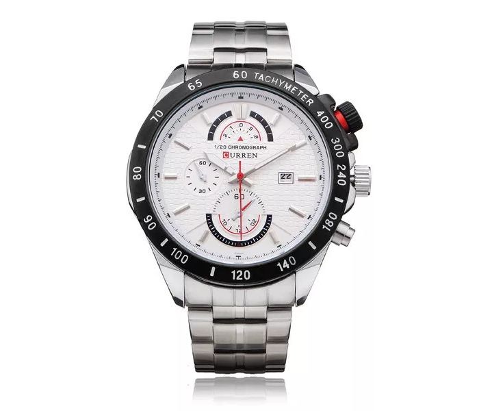 Curren 8148 Stainless Steel Curren Watch For Men - Silver And White