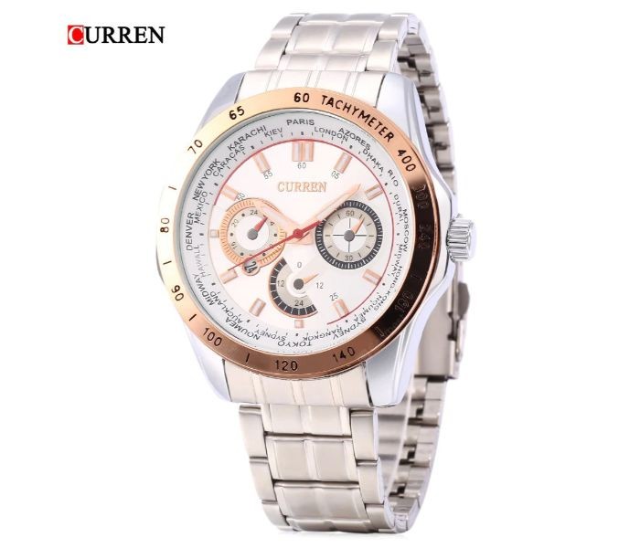Curren 8150 Stainless Steel Curren Watch For Men - Silver And White