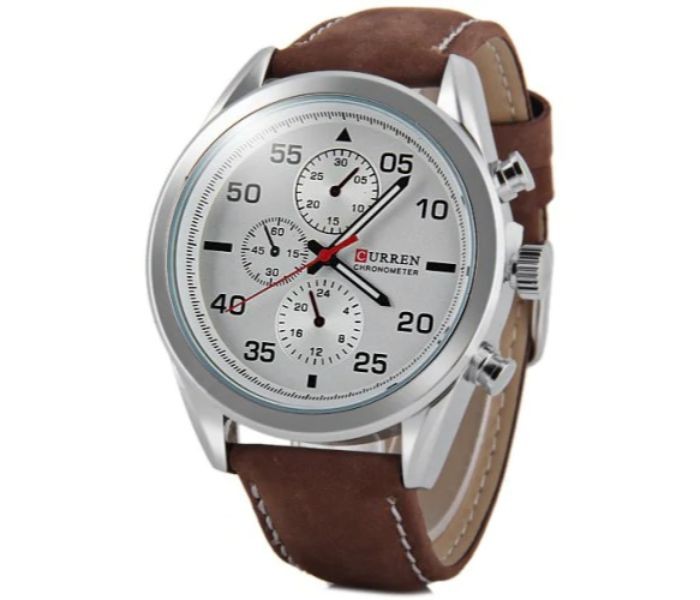 Curren 8156 Leather Strap Quartz Analog Curren Watch For Men - Brown And White