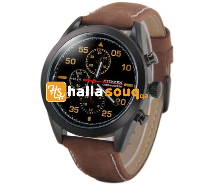 Curren 8156 Leather Strap Quartz Analog Curren Watch For Men - Brown