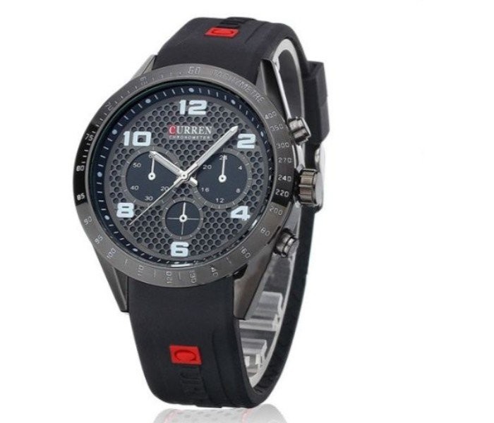 Curren 8167 Rubber Strap Band Quartz Watch - Black For Men