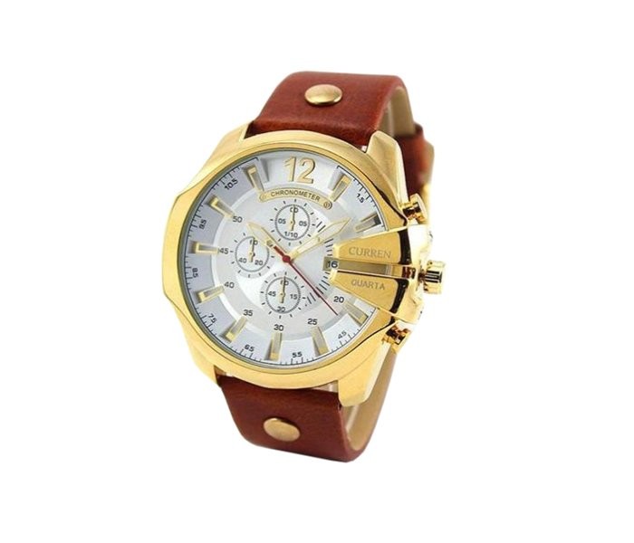 Curren 8176 Leather Band Analog Curren Watch For Men - Gold