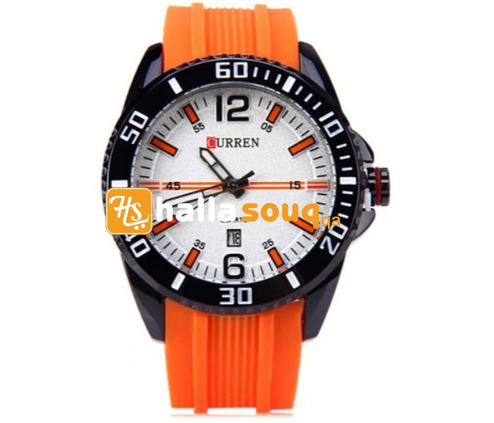 Curren 8178 Analog Quartz Curren Watch For Men - Orange And White