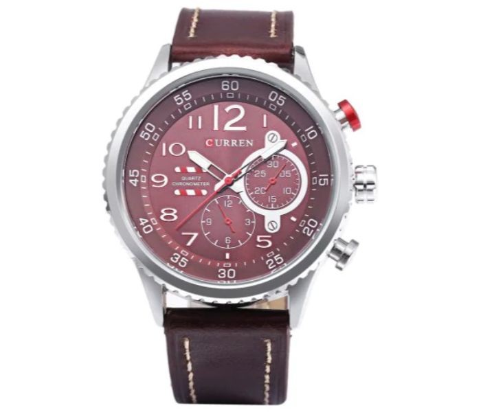 Curren 8179 Casual Analog Quartz Curren Watch For Men - Silver And Red