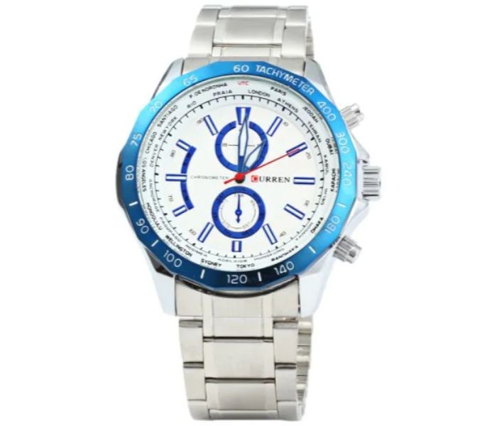 Curren 8186 Stainless Steel Analog Curren Watch For Men - Blue And Silver